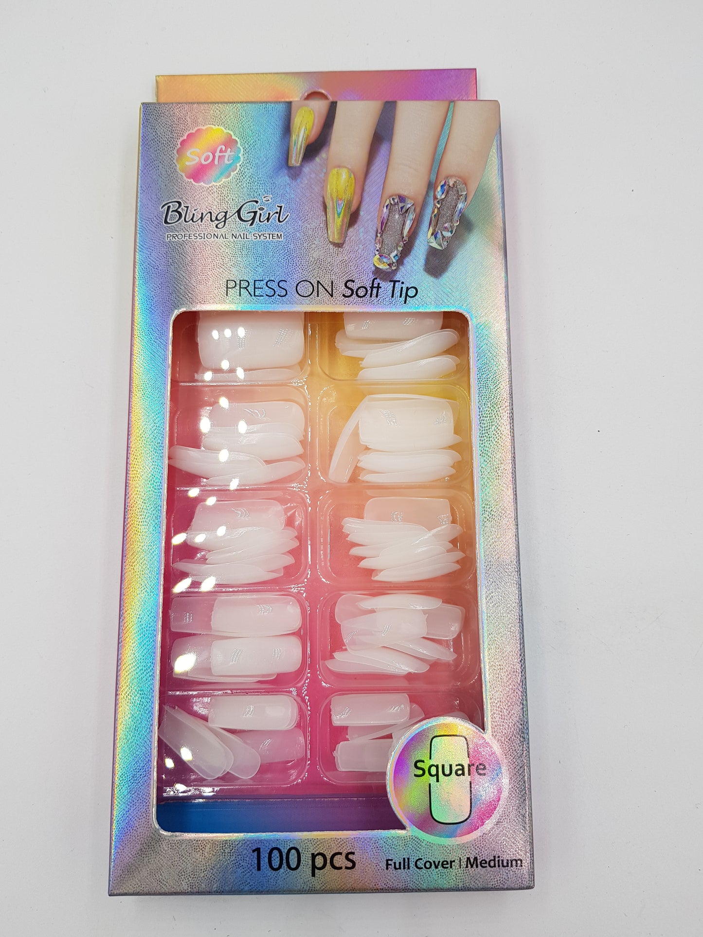 Full cover Square nails- Medium length