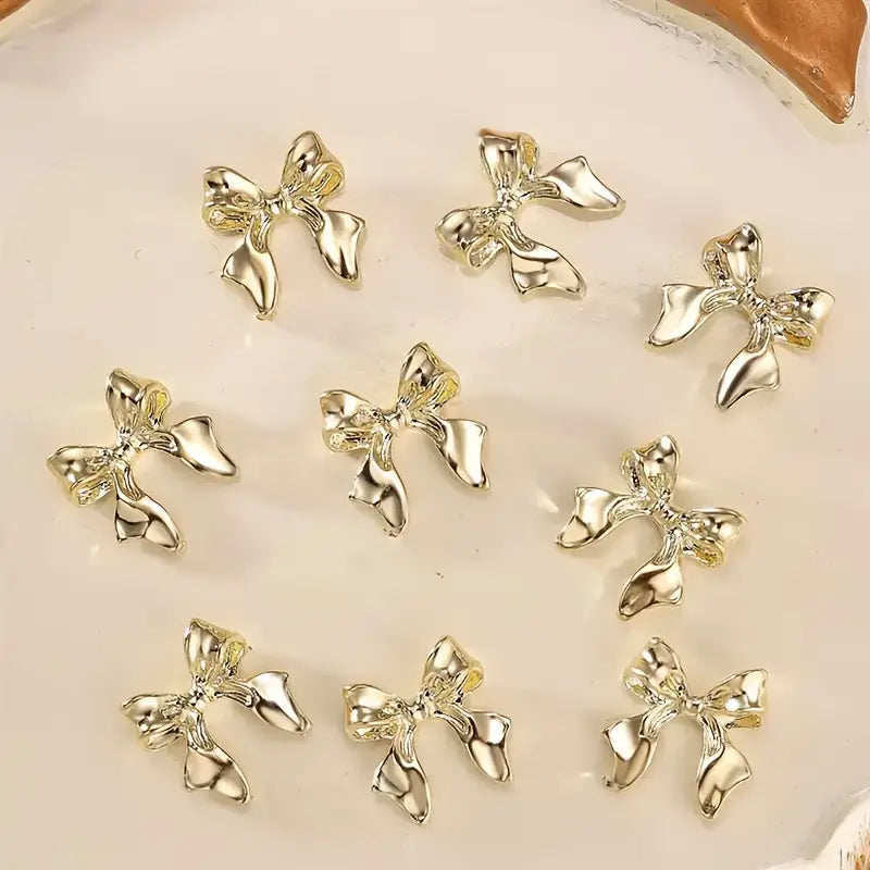 Golden Alloy 3D Bowknot Nail Charms-5pc