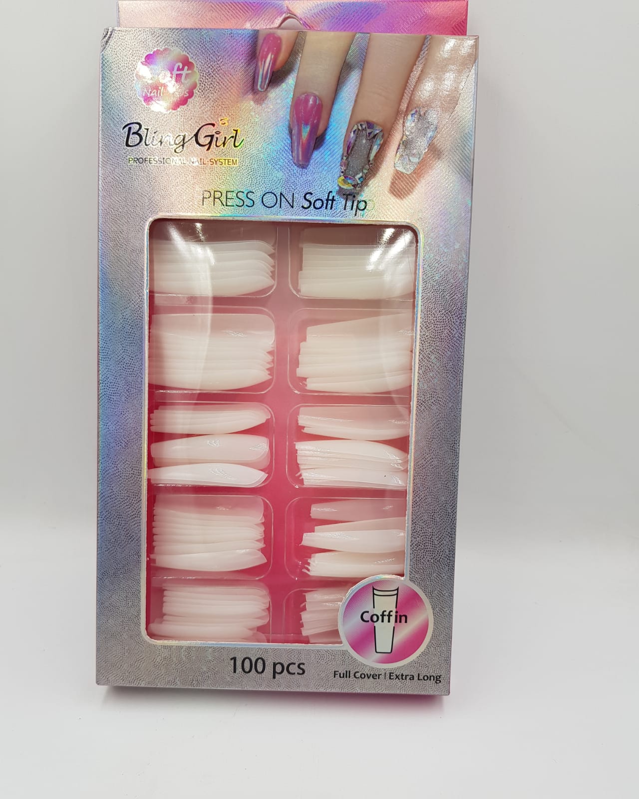 Full Cover Coffin Nails Long