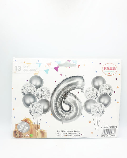 13 Piece Foil Balloon Set – 6 – Silver