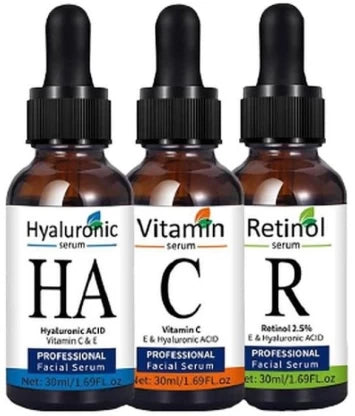 Triple Pack Vitamin C, Retinol And Hyaluronic Acid Serum