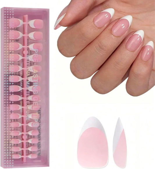 120 PCS French Tip Press on Nails, Almond Short